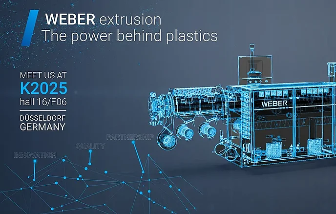 Visual für K Messe in Düsseldorf mit Weber Extruder in blauen Linien
