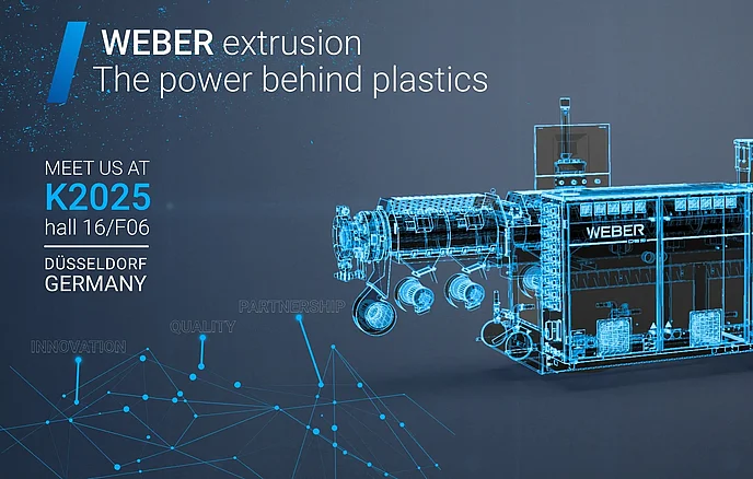 Visual für K Messe in Düsseldorf mit Weber Extruder in blauen Linien